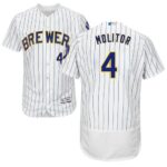 Men's Milwaukee Brewers #4 Paul Molitor White Strip Flexbase Collection Stitched Jersey