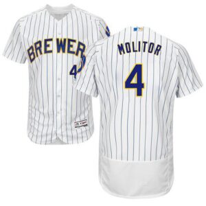 Men's Milwaukee Brewers #4 Paul Molitor White Strip Flexbase Collection Stitched Jersey