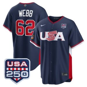 Logan Webb #62 USA Baseball 250th Patch 2026 World Baseball Classic Road Stadium Jersey - Navy