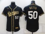 Men's  Los Angeles Dodgers #50 Mookie Betts Black 2020 World Series Champions Golden Limited Flex Base Jersey