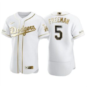 Men's Dodgers #5 Freddie Freeman White Gold  Flexbase Men Jersey