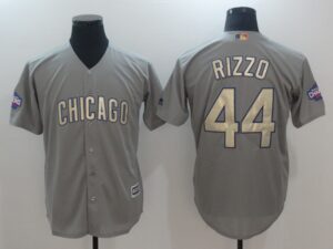 Men's Chicago Cubs #44 Anthony Rizzo Grey Gold Cool Base Stitched Jersey