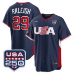 Cal Raleigh #29 USA Baseball 250th Patch 2026 World Baseball Classic Road Stadium Jersey - Navy