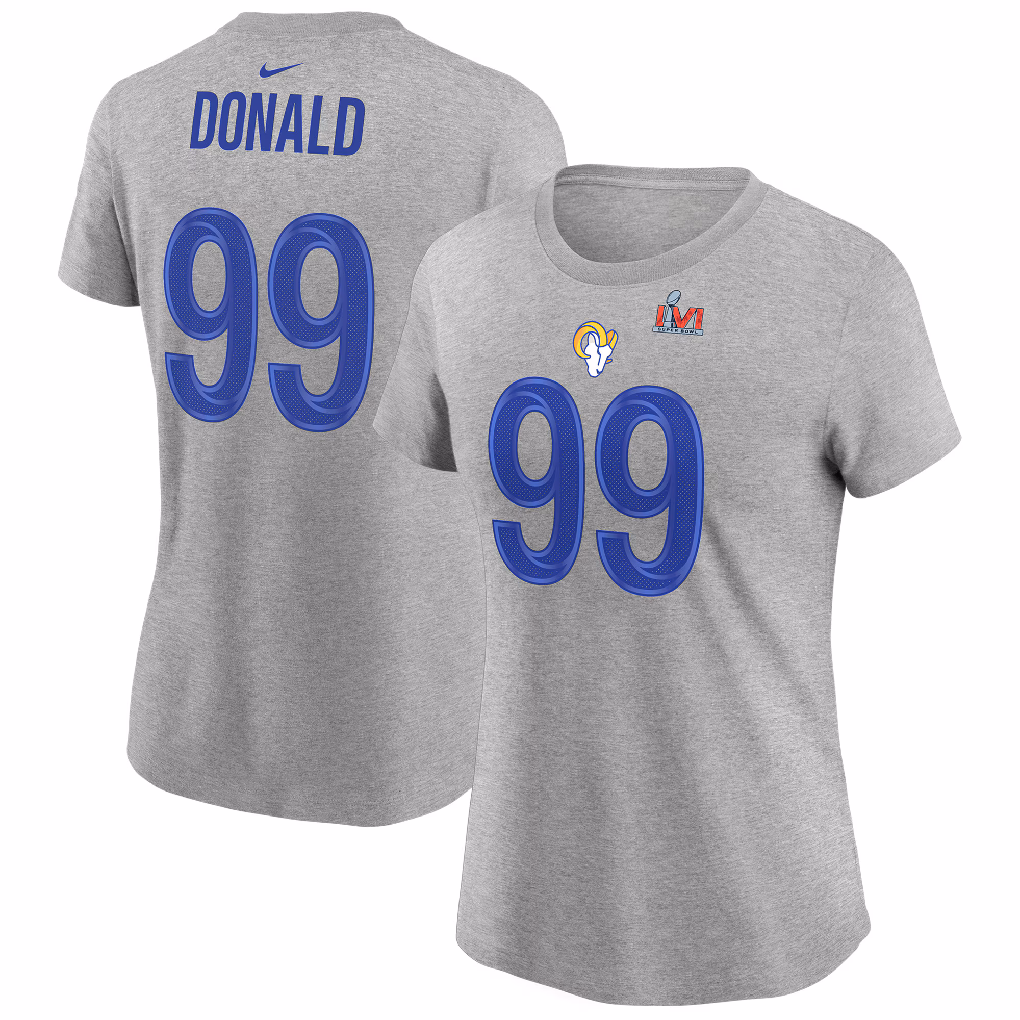 Women's Aaron Donald Heathered Gray Los Angeles Rams Super Bowl LVI Bound Name & Number T-Shirt