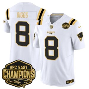 Stefon Diggs #8 New England Patriots 2026 AFC East Champions Gold Vapor Limited Jersey - All Stitched