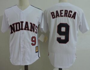 Men's Mitchell And Ness Clevel and Indians #9 Carlos Baerga White Throwback Stitched Jersey