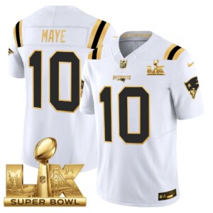 Drake Maye #10 New England Patriots Super Bowl LX Gold Patch Vapor Limited Game Jersey - All Stitched