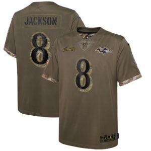 Lamar Jackson Baltimore Ravens  Youth 2022 Salute To Service Player Limited Jersey - Olive