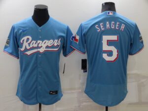 Men's  Texas Rangers #5 Corey Seager Light Blue Flex Base Stitched Jersey