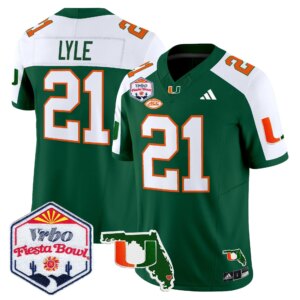 Jordan Lyle #21 Miami Hurricanes MIA 2026 The Fiesta Bowl & Florida Patch Vapor Limited Jersey - All Stitched