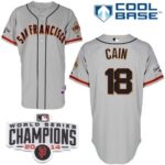 San Francisco Giants #18 Matt Cain Grey W/2014 World Series Champions Patch Stitched Jersey