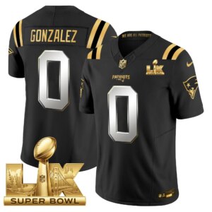 Christian Gonzalez #0 New England Patriots Super Bowl LX Gold Patch Vapor Limited Game Jersey - All Stitched
