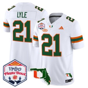 Jordan Lyle #21 Miami Hurricanes MIA 2026 The Fiesta Bowl & Florida Patch Vapor Limited Jersey - All Stitched