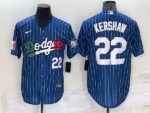Men's  Los Angeles Dodgers #22 Clayton Kershaw Blue Mexico World Series Throwback Stitched Cool Base Jersey