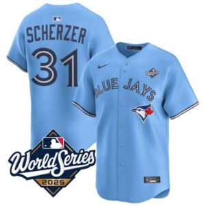 Max Scherzer #31 Toronto Blue Jays 2025 World Series Limited Player Jersey Stitched Light Blue