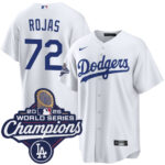 Men's Los Angeles Dodgers Miguel Rojas #72 White 2025 World Series Champions Home Replica Jersey