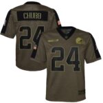 Nick Chubb Cleveland Browns  Youth 2021 Salute To Service Game Jersey - Olive