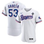 Men's #53 Adolis Garcia Texas Rangers  Home 2023 World Series Champions Limited White Flex Base Jersey