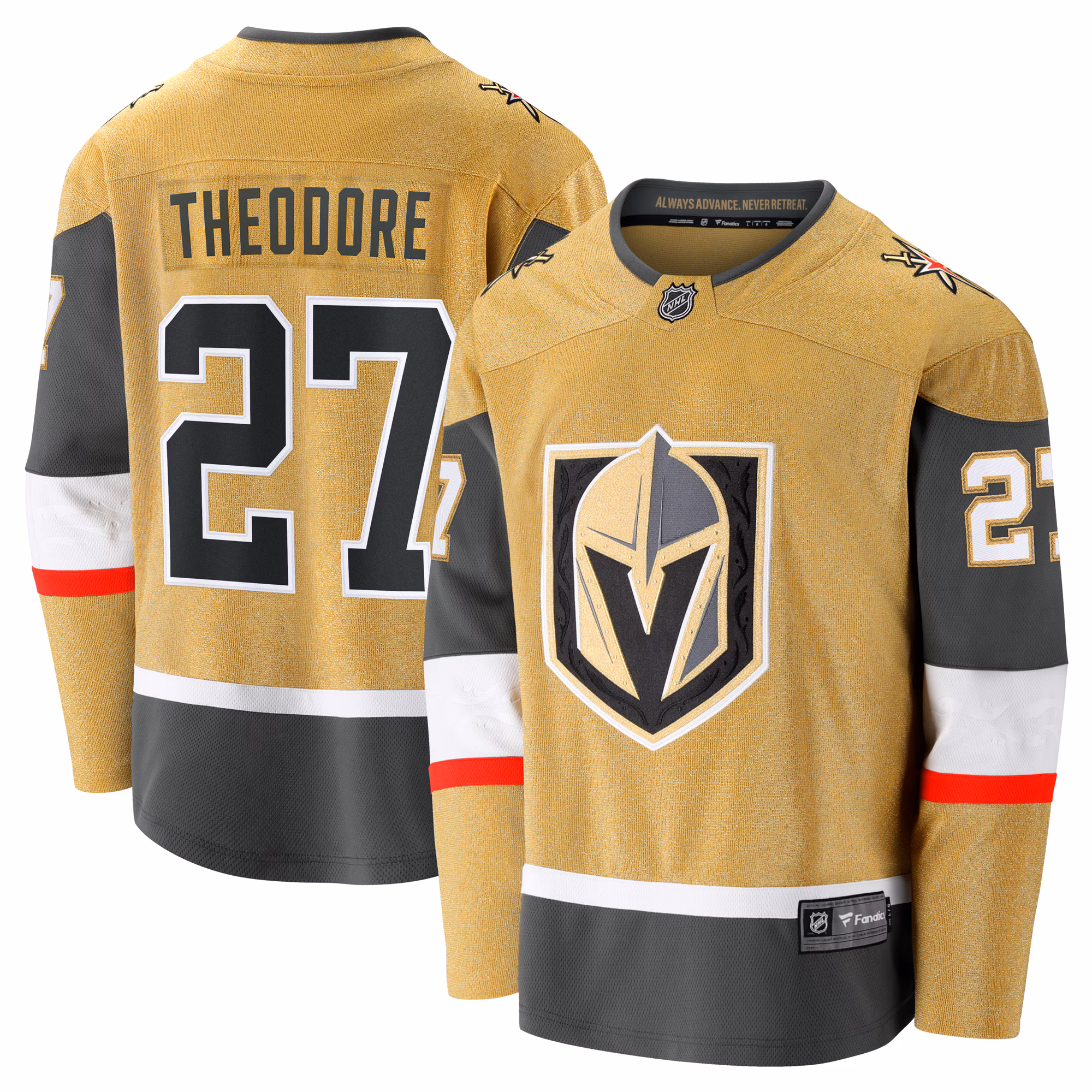Vegas Golden Knights Shea Theodore #27 Fanatics Gold Home Breakaway Jersey