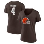 Women's Deshaun Watson Brown Cleveland Browns Player Icon Name & Number V-Neck T-Shirt