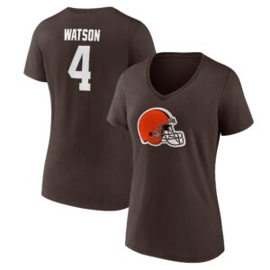 Women's Deshaun Watson Brown Cleveland Browns Player Icon Name & Number V-Neck T-Shirt