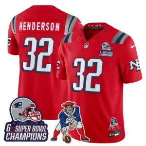 TreVeyon Henderson #32 New England Patriots 2025 Rivalries 6x Champions & Throwbacks Mascot Patch Vapor Limited Jersey - All Stitched