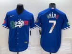 Men's  Los Angeles Dodgers #7 Julio Urias Blue Mexico Throwback Cool Base Jersey