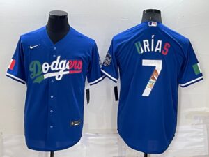 Men's  Los Angeles Dodgers #7 Julio Urias Blue Mexico Throwback Cool Base Jersey