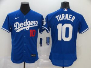 Men's Los Angeles Dodgers #10 Justin Turner Blue Stitched Flex Base  Jersey