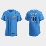 Men's Tampa Bay Rays #10 Mike Zunino Green Ribbon Light Blue Alternate Flex Base Jersey