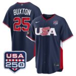 Byron Buxton #25 USA Baseball 250th Patch 2026 World Baseball Classic Road Stadium Jersey - Navy