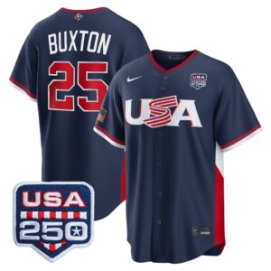Byron Buxton #25 USA Baseball 250th Patch 2026 World Baseball Classic Road Stadium Jersey - Navy