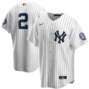 Men's  New York Yankees #2 Derek Jeter White Navy 2020 Hall of Fame Induction Jersey