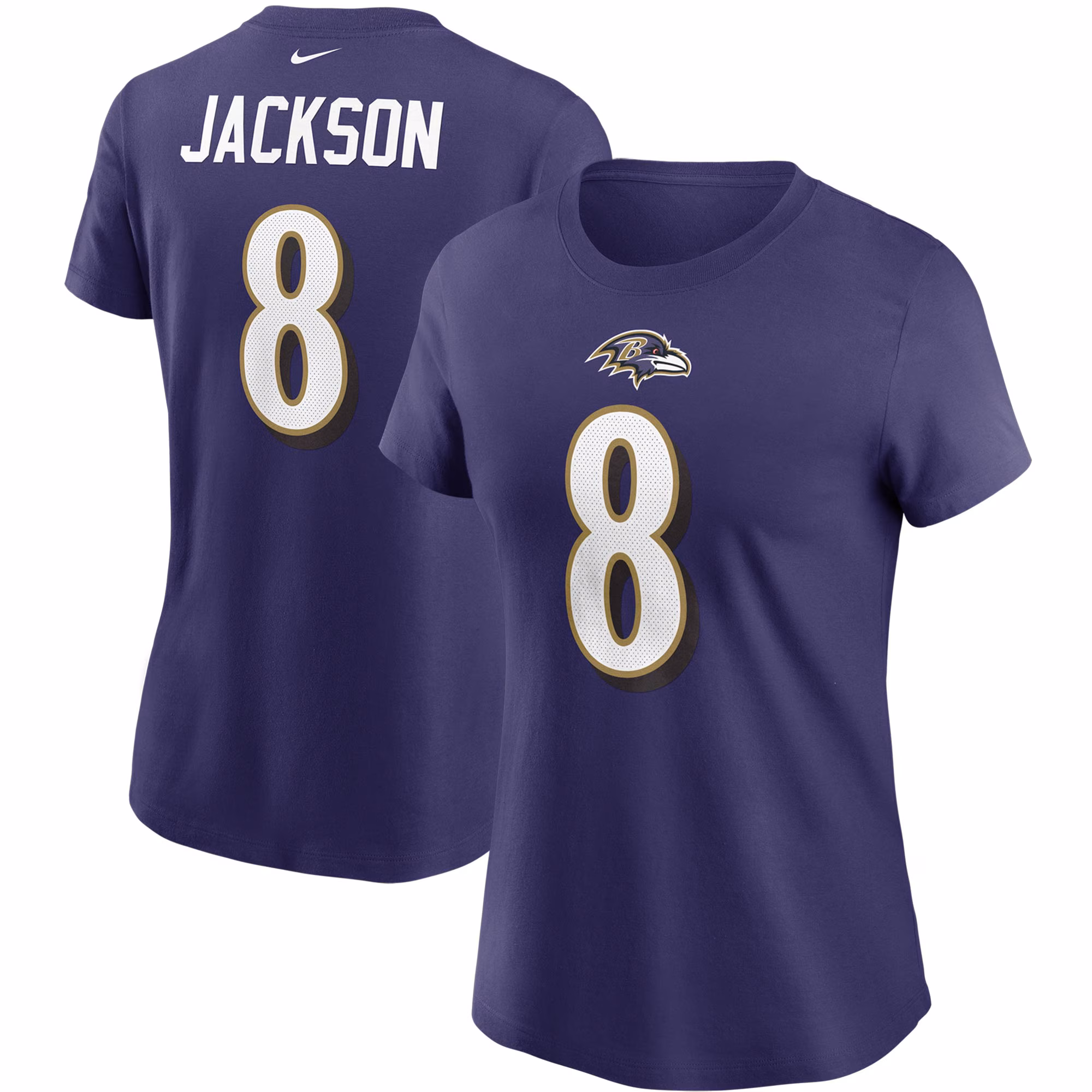 Women's Lamar Jackson Purple Baltimore Ravens Name & Number T-Shirt