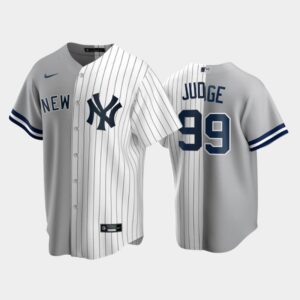 Men's New York Yankees Split Replica Jersey #99 Aaron Judge Gray-White
