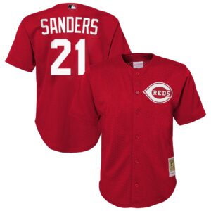 Youth Cincinnati Reds Deion Sanders #21 Mitchell & Ness Red Cooperstown Mesh Batting Practice Jersey