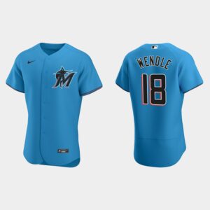 Men's Miami Marlins #18 Joey Wendle Blue Alternate Flex Base Jersey