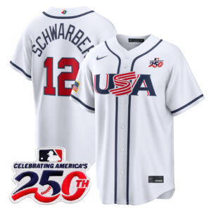 Kyle Schwarber #12 USA Baseball 250th Patch 2026 World Baseball Classic Home Stadium Jersey - White