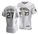 Men's Milwaukee Brewers #27 Willy Adames White Flex Base Jersey
