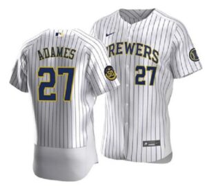 Men's Milwaukee Brewers #27 Willy Adames White Flex Base Jersey