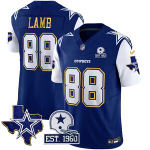CeeDee Lamb #88 Cowboys Texas Patch Gold Trim Vapor Jersey - All Stitched
