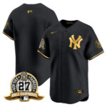 Team New York Yankees 27 Time Champions Patch Vapor Premier Limited Jersey - Black Gold