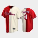 Men's Philadelphia Phillies Split Replica #3 Bryce Harper Red-White Jersey