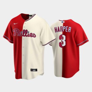 Men's Philadelphia Phillies Split Replica #3 Bryce Harper Red-White Jersey