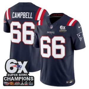 Will Campbell #66 New England Patriots 6-Time Champions Patch Game Jersey - Navy