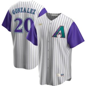 Men's  Arizona Diamondbacks #20 Luis Gonzalez Alternate Cooperstown Collection Player Cream Purple Jersey