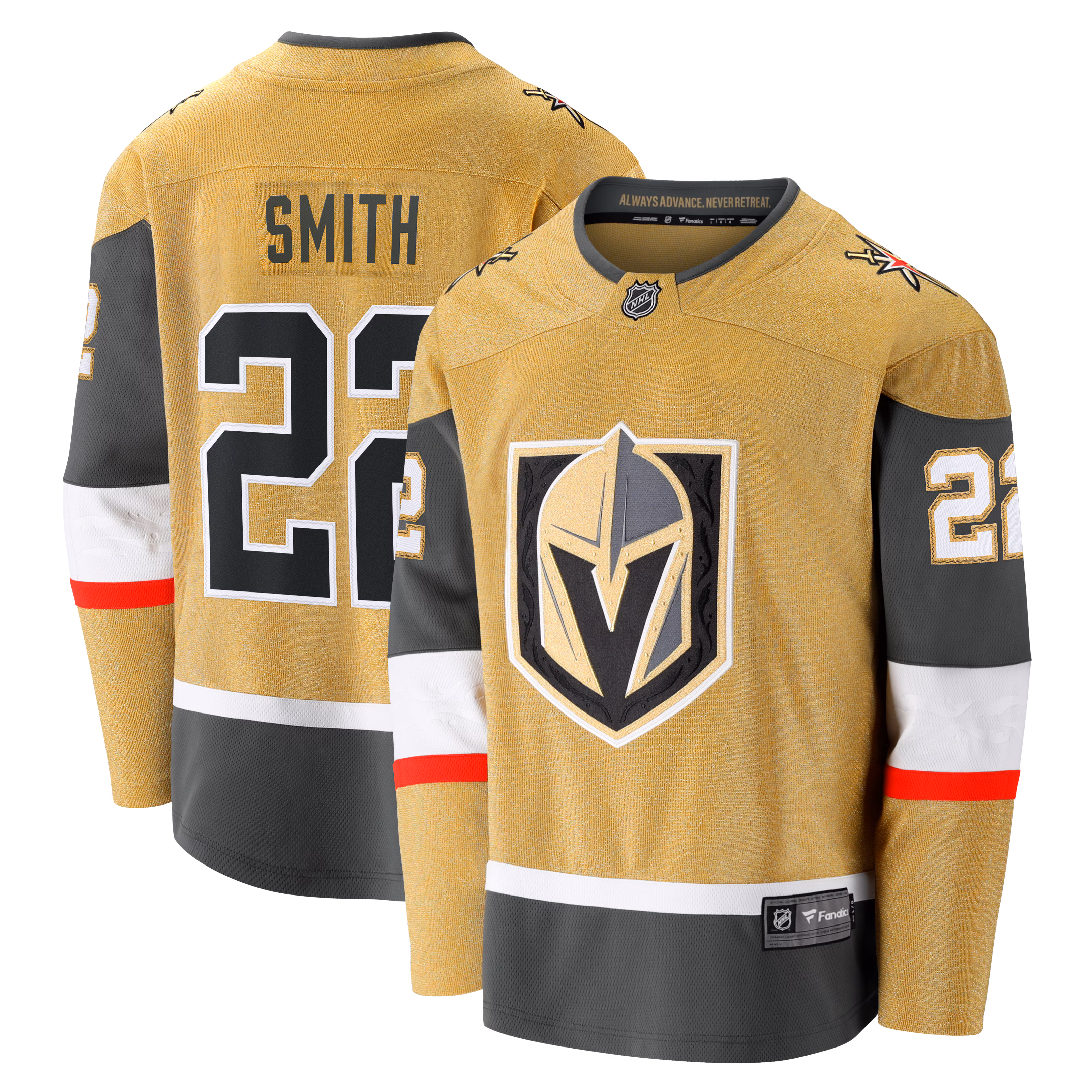 Vegas Golden Knights Cole Smith #22 Fanatics Gold Home Breakaway Jersey