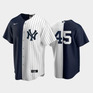 Men's split New York Yankees Home Jersey 45 Gerrit Cole Navy-White Replica