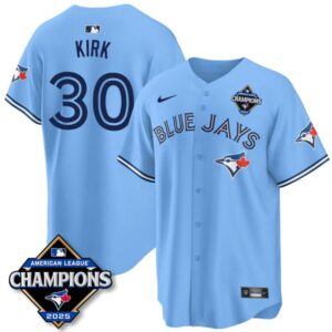 Alejandro Kirk #30 Toronto Blue Jays 2025 American League Champions Jersey Stitched Light Blue