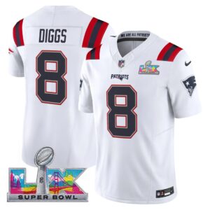 Stefon Diggs #8 New England Patriots Super 2025 Bowl LX Patch Retired Game Jersey - White